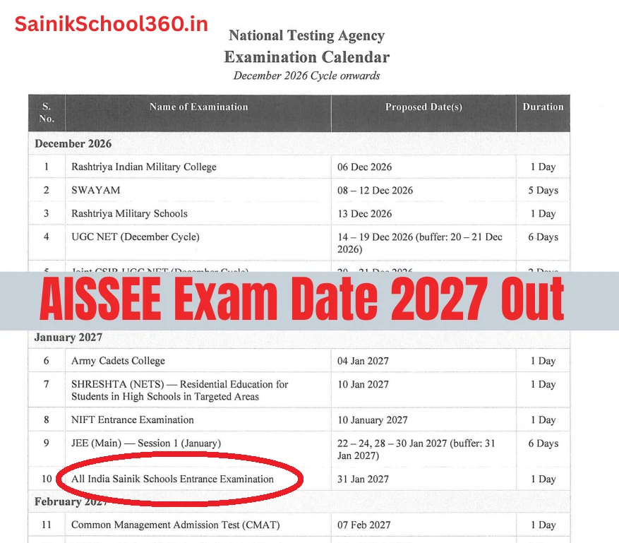 NTA AISSEE Exam Date 2027 Out