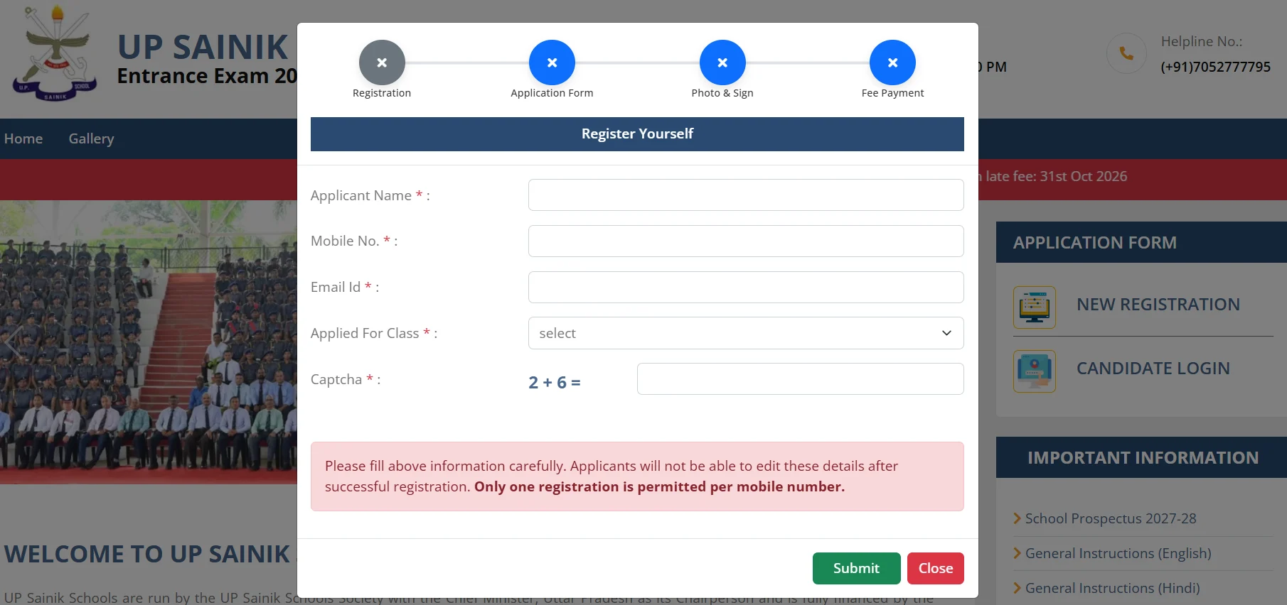 UP Sainik School entrance exam new registration